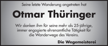 Traueranzeige von Otmar Thüringer von Pegnitz-Zeitung